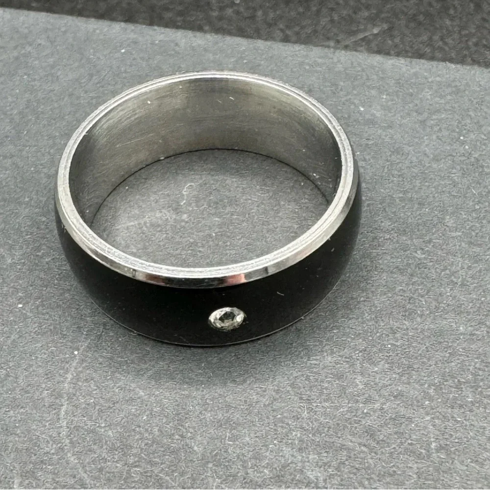Black and Stainless Steel Men’s Rhinestone Ring Size 10